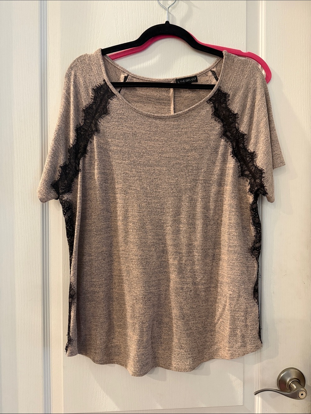 Lane Bryant Taupe and Black Lace Short Sleeve Top